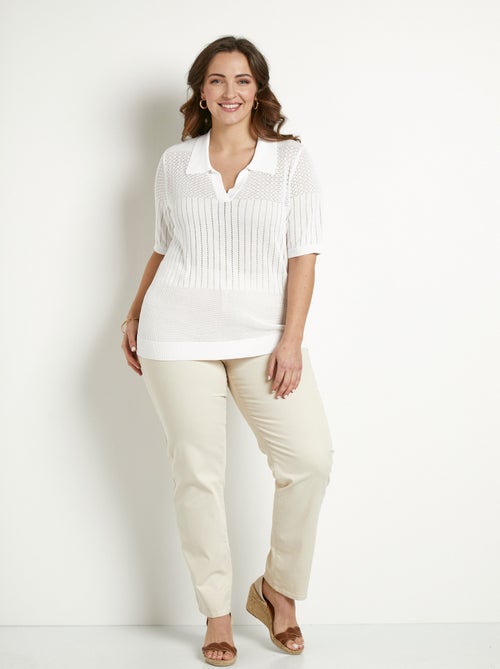 Pull fin col polo ajouré manches courtes - Afibel - Kiabi