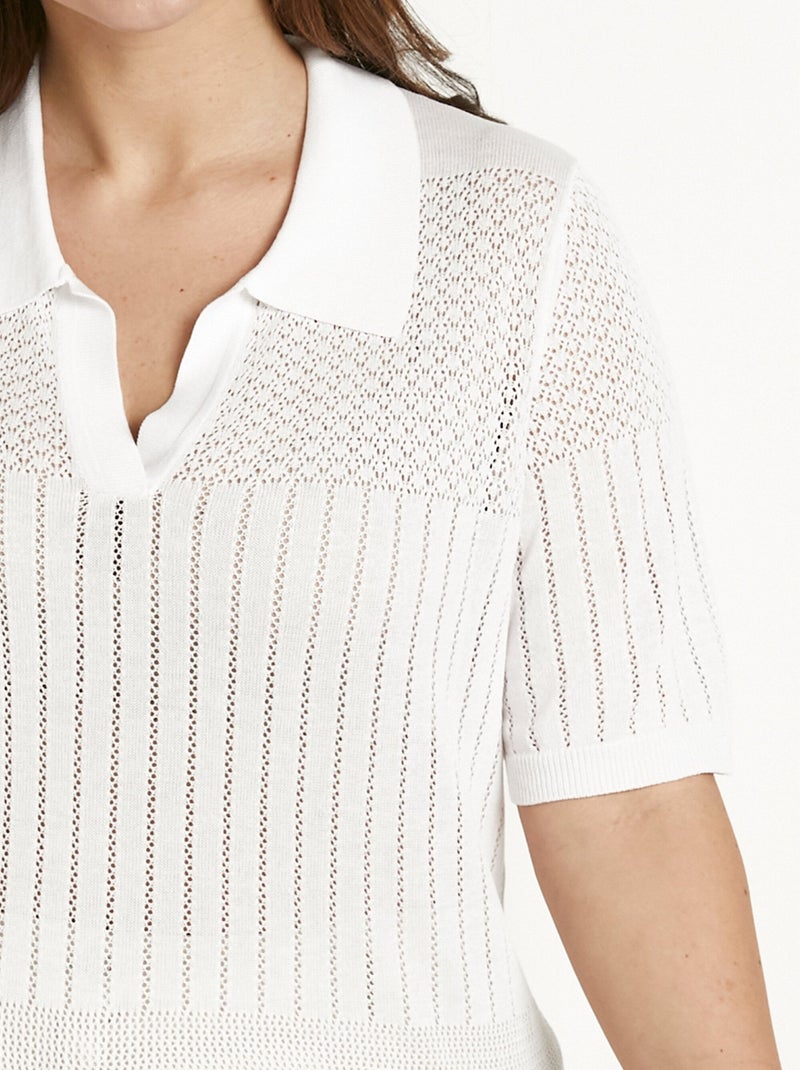 Pull fin col polo ajouré manches courtes - Afibel Blanc - Kiabi
