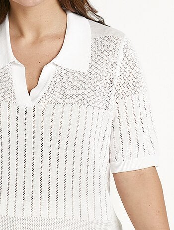 Pull fin col polo ajouré manches courtes