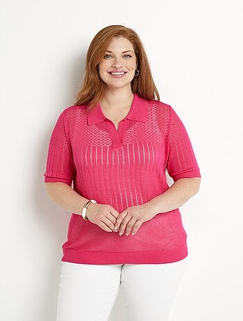 Pull fin col polo ajouré manches courtes