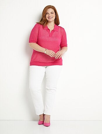 Pull fin col polo ajouré manches courtes
