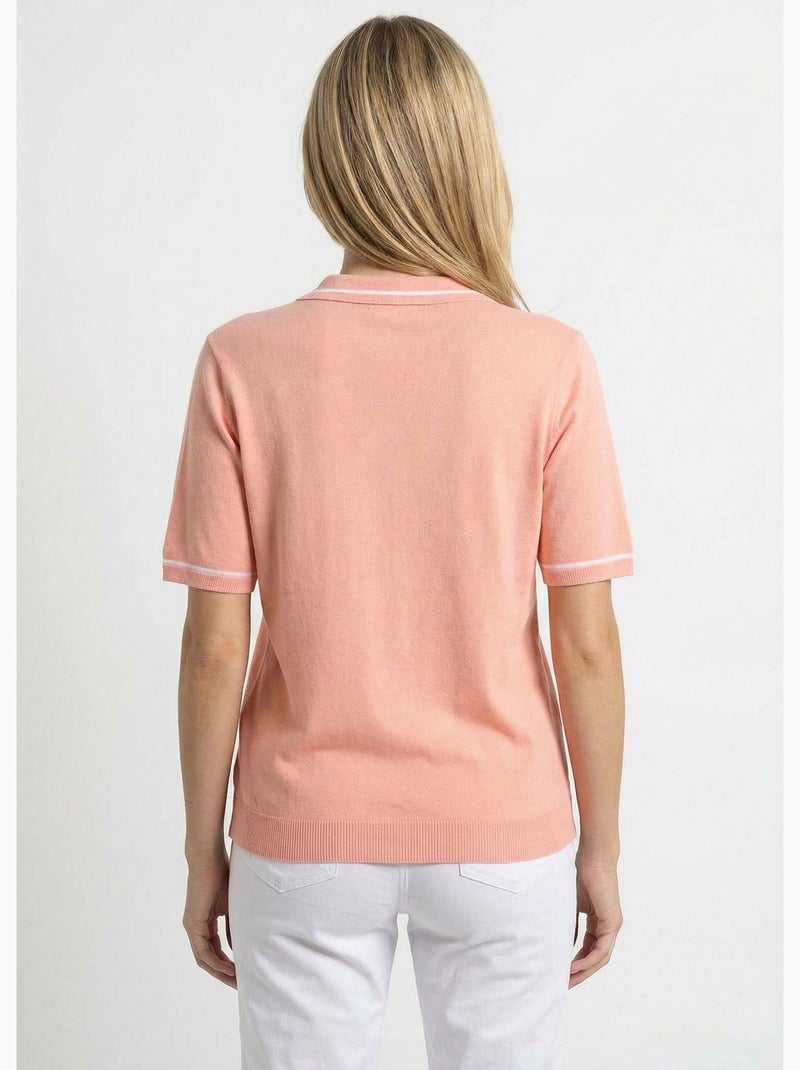 Pull fin col polo manches courtes - Afibel Abricot - Kiabi