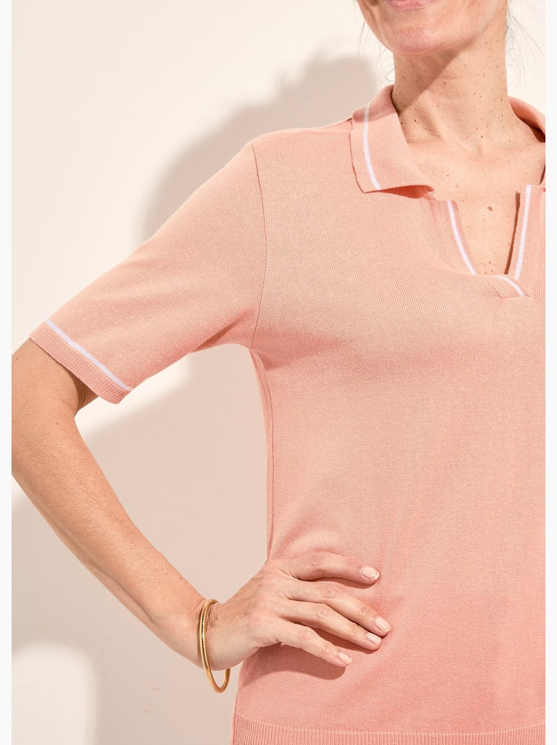 Pull fin col polo manches courtes - Afibel Abricot - Kiabi