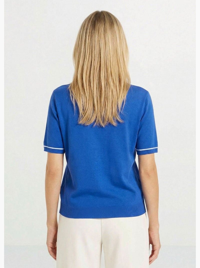 Pull fin col polo manches courtes - Afibel Bleu foncé - Kiabi