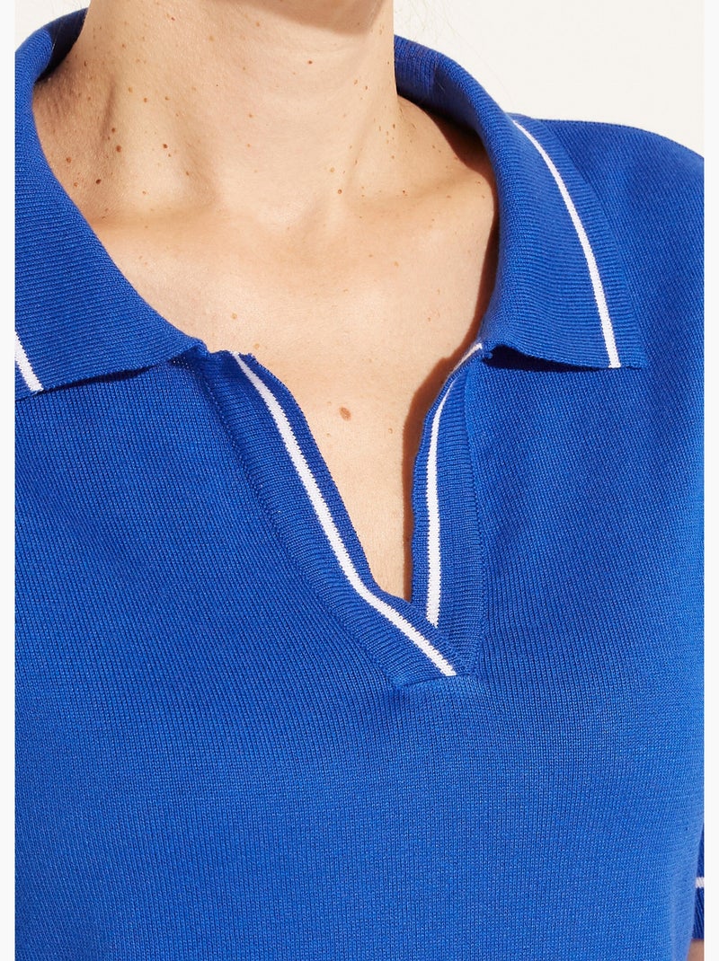 Pull fin col polo manches courtes - Afibel Bleu foncé - Kiabi