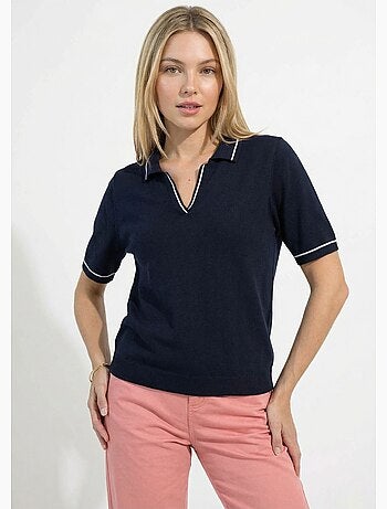 Pull fin col polo manches courtes - Afibel
