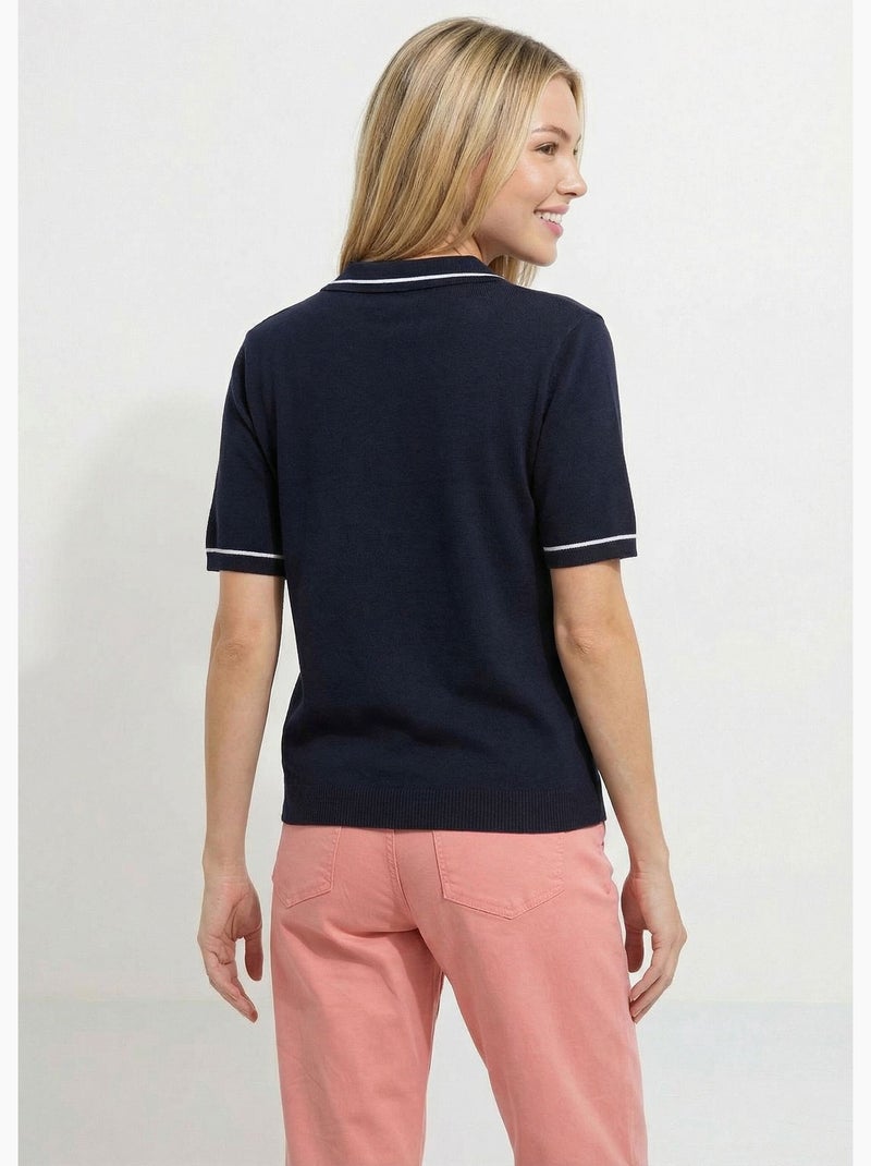 Pull fin col polo manches courtes - Afibel Bleu marine - Kiabi