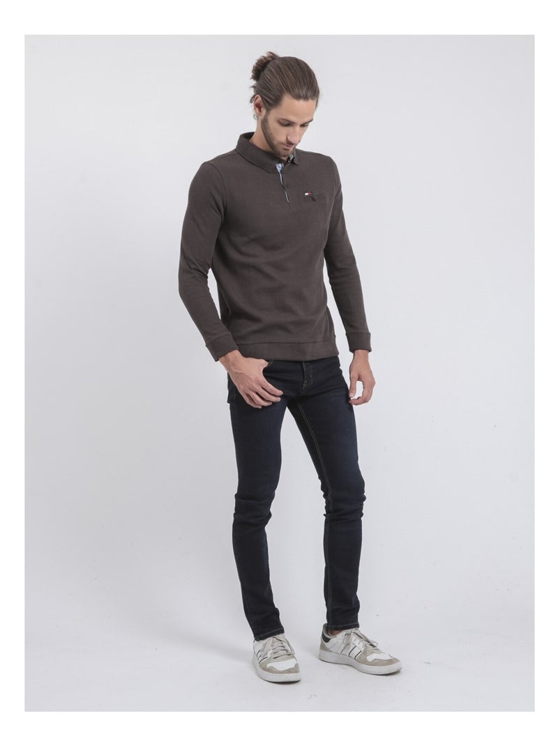 Pull fin col polo WAMITOL Gris foncé - Kiabi