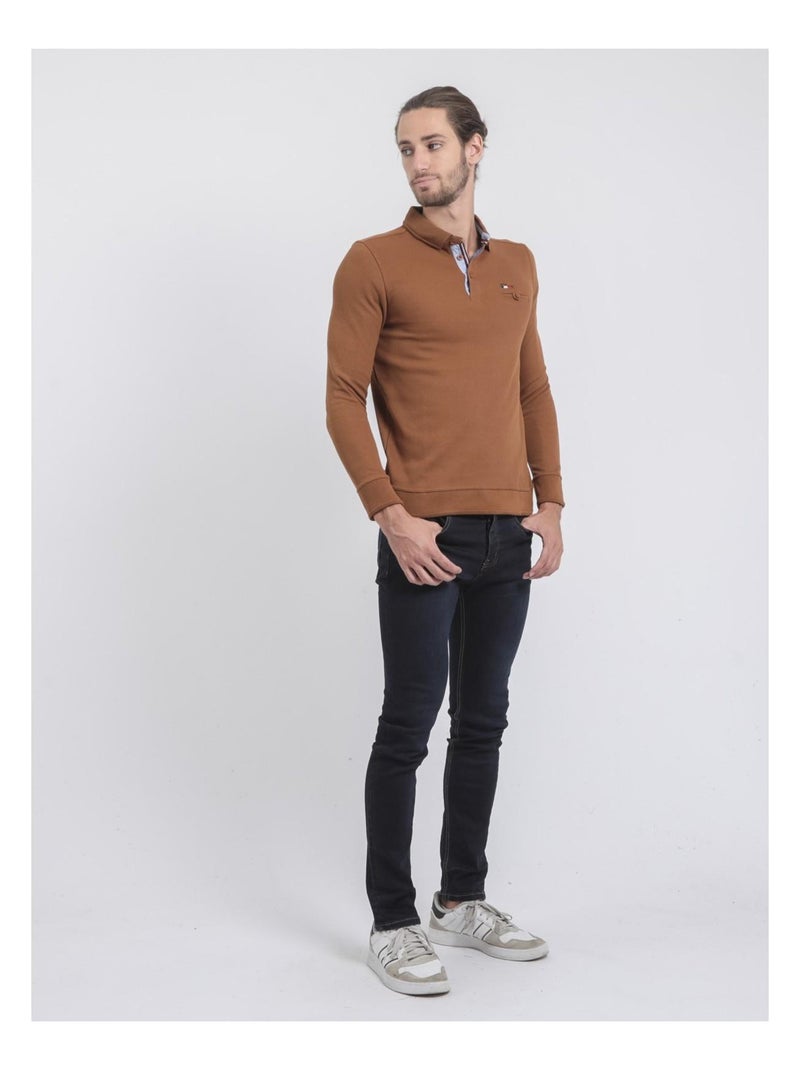 Pull fin col polo WAMITOL Marron caramel - Kiabi
