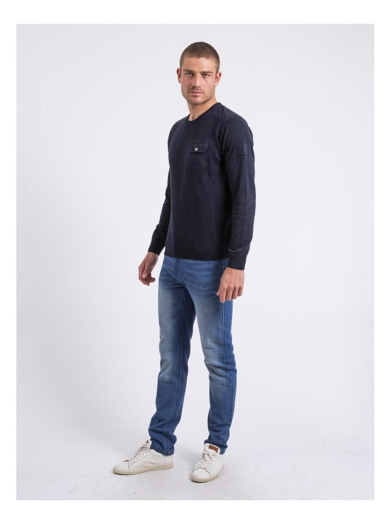 Pull fin col rond AMARTIN Bleu marine - Kiabi