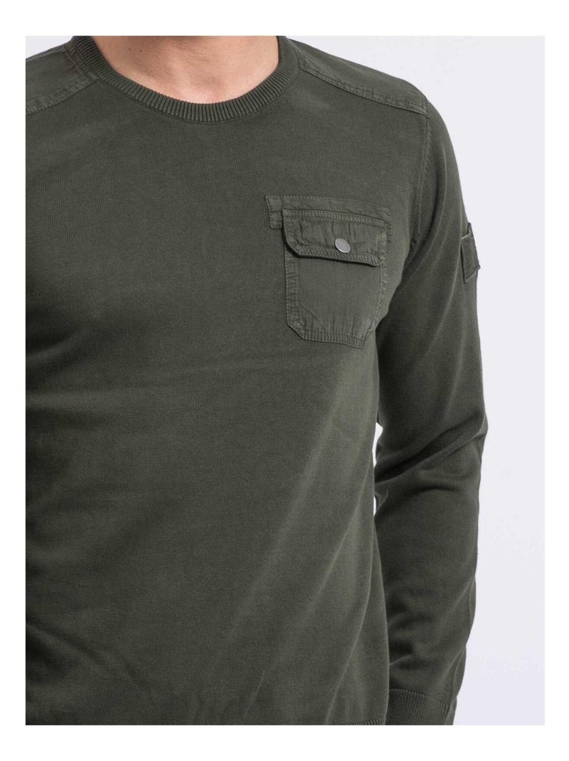 Pull fin col rond AMARTIN Kaki - Kiabi