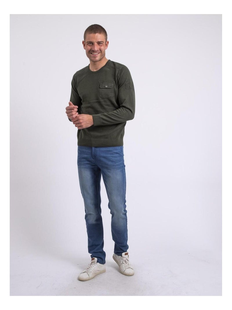 Pull fin col rond AMARTIN Kaki - Kiabi