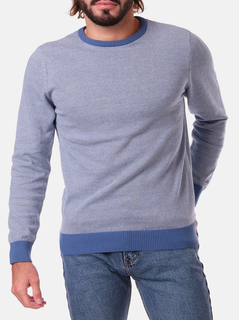 Pull fin col rond Bleu - Kiabi