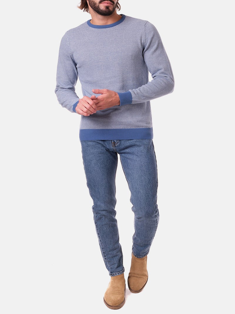 Pull fin col rond Bleu - Kiabi