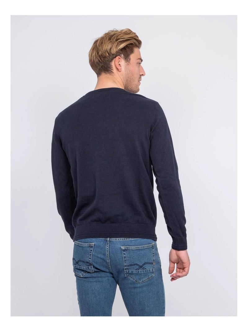 Pull fin col rond coton ACTION Bleu marine - Kiabi