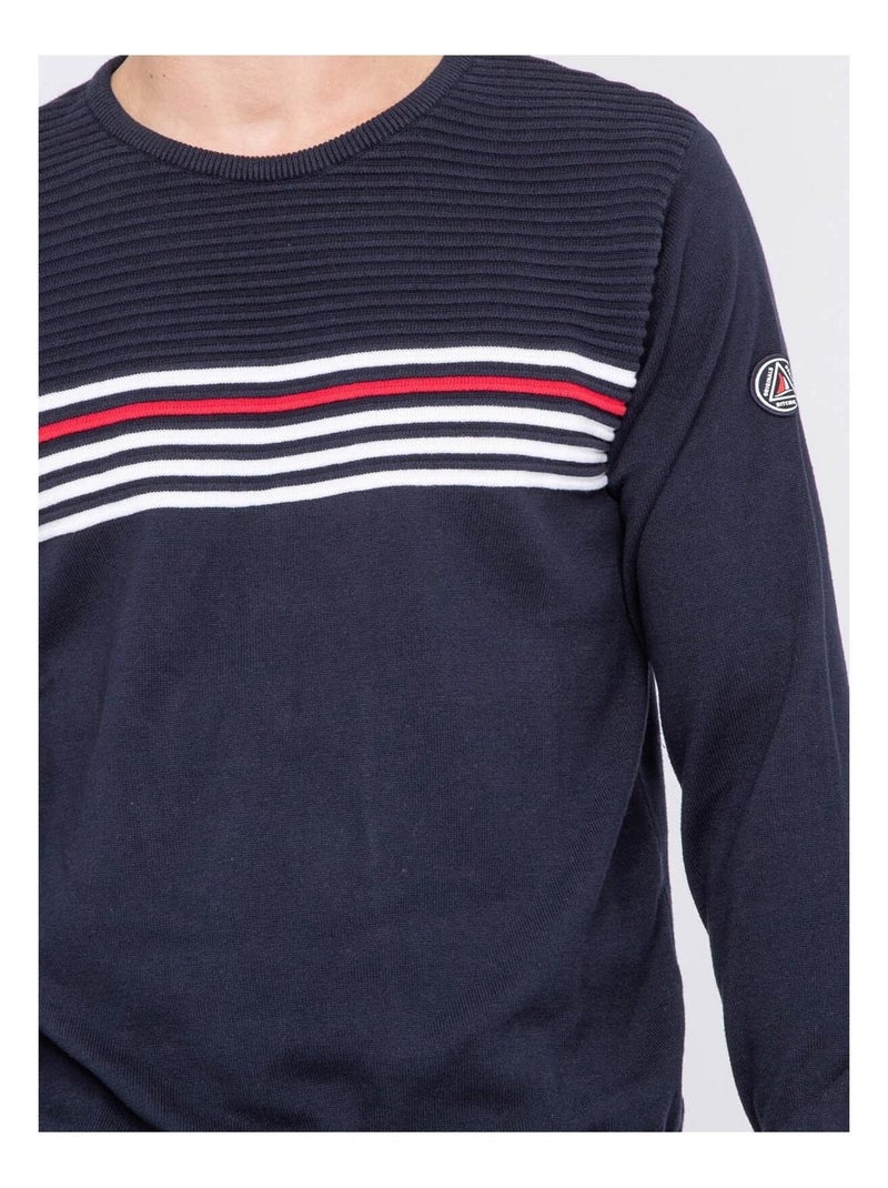 Pull fin col rond coton ACTION Bleu marine - Kiabi
