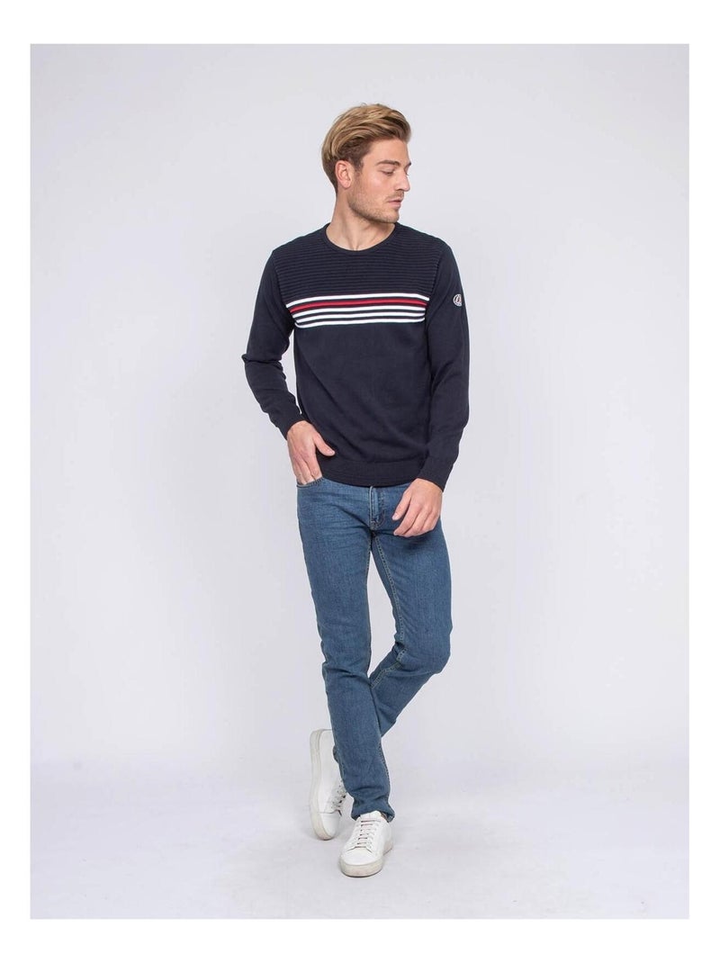 Pull fin col rond coton ACTION Bleu marine - Kiabi