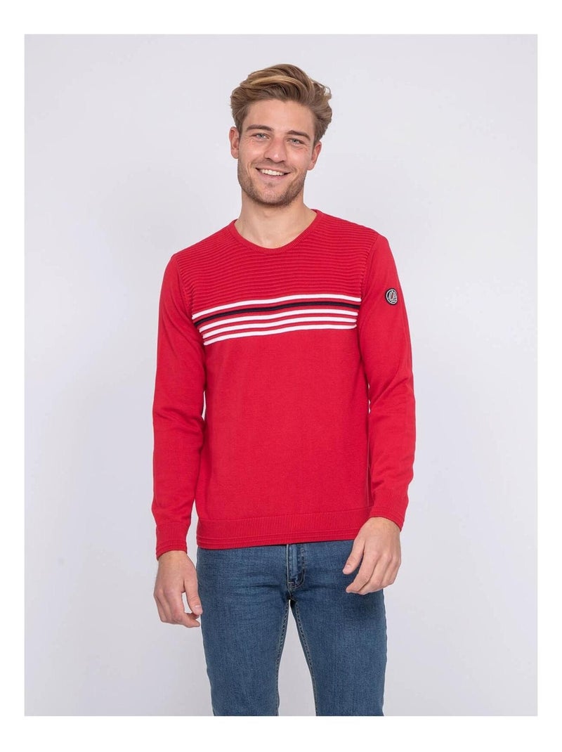 Pull fin col rond coton ACTION Rouge - Kiabi