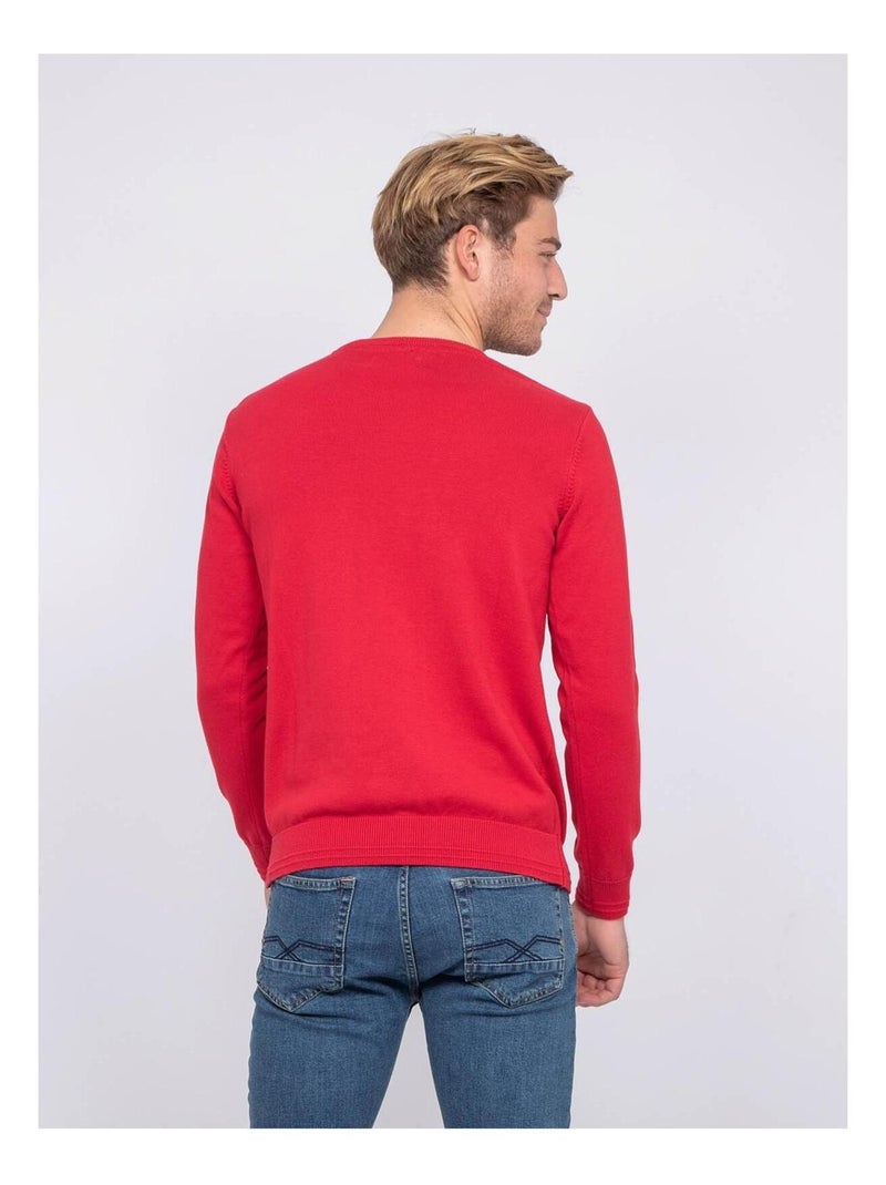 Pull fin col rond coton ACTION Rouge - Kiabi