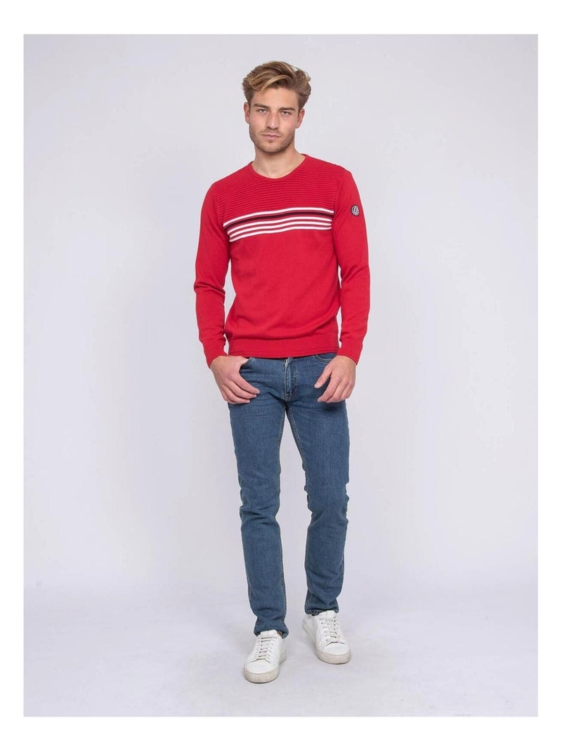 Pull fin col rond coton ACTION Rouge - Kiabi