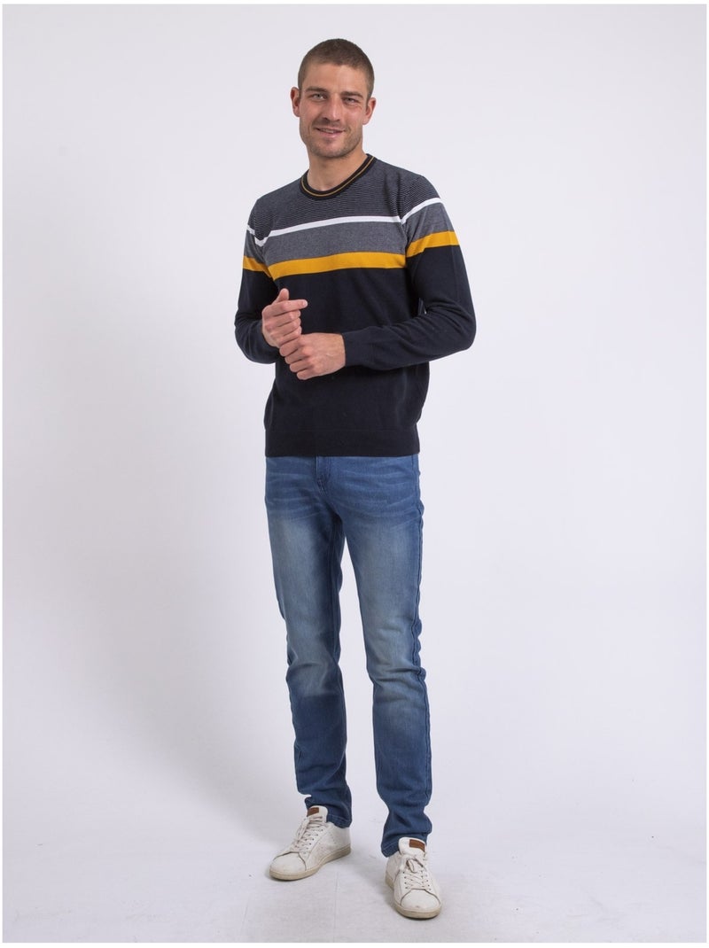 Pull fin col rond coton ARLO Bleu marine - Kiabi