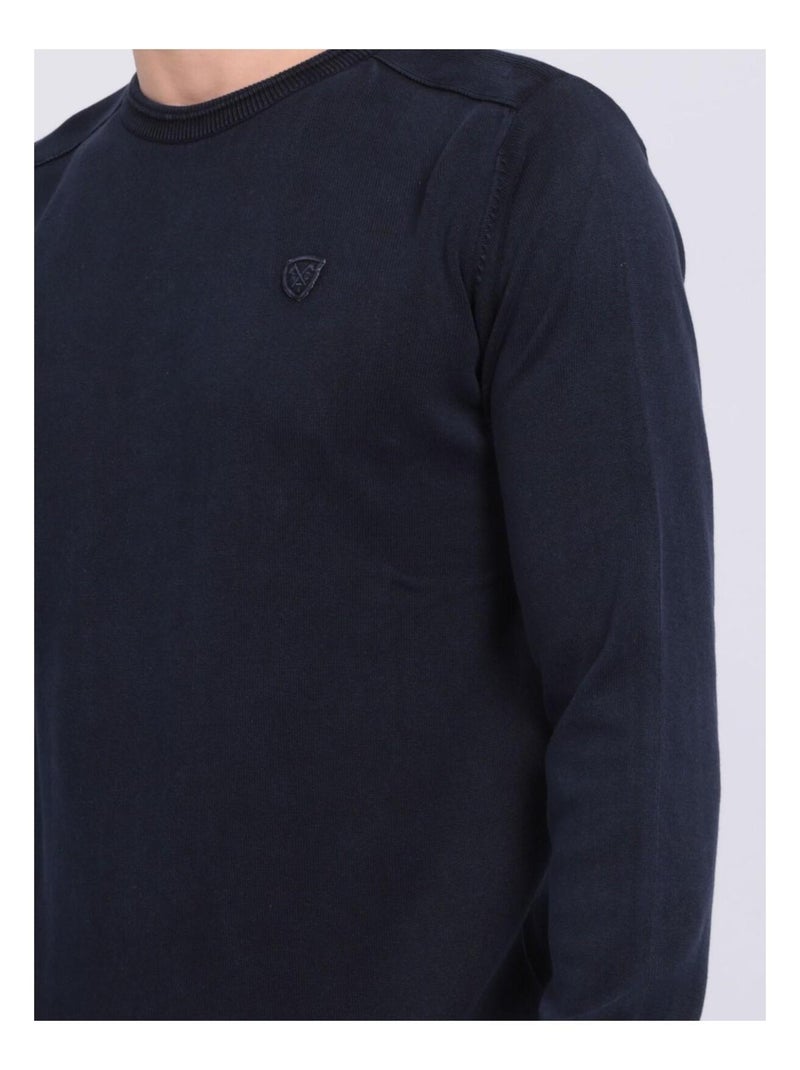 Pull fin col rond coton ARTHUR Bleu marine - Kiabi