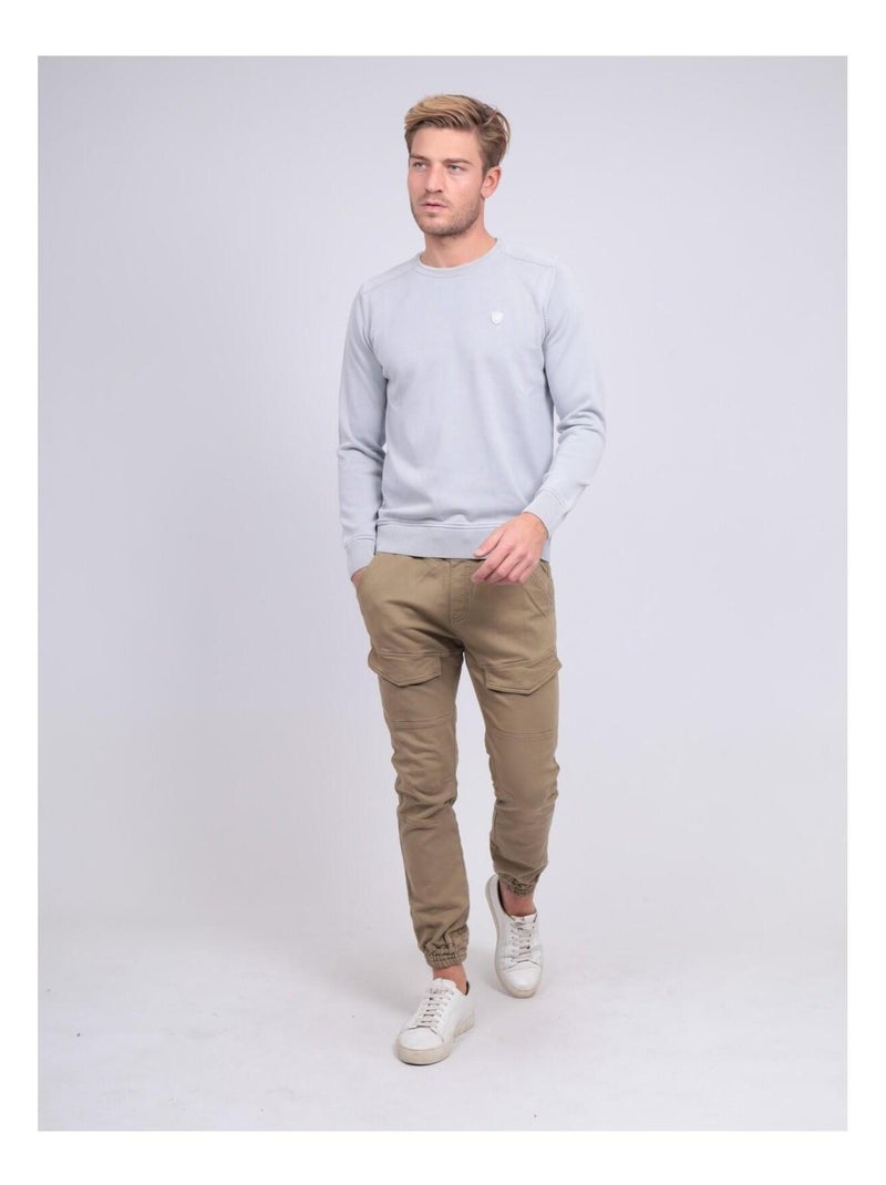 Pull fin col rond coton ARTHUR Gris clair - Kiabi
