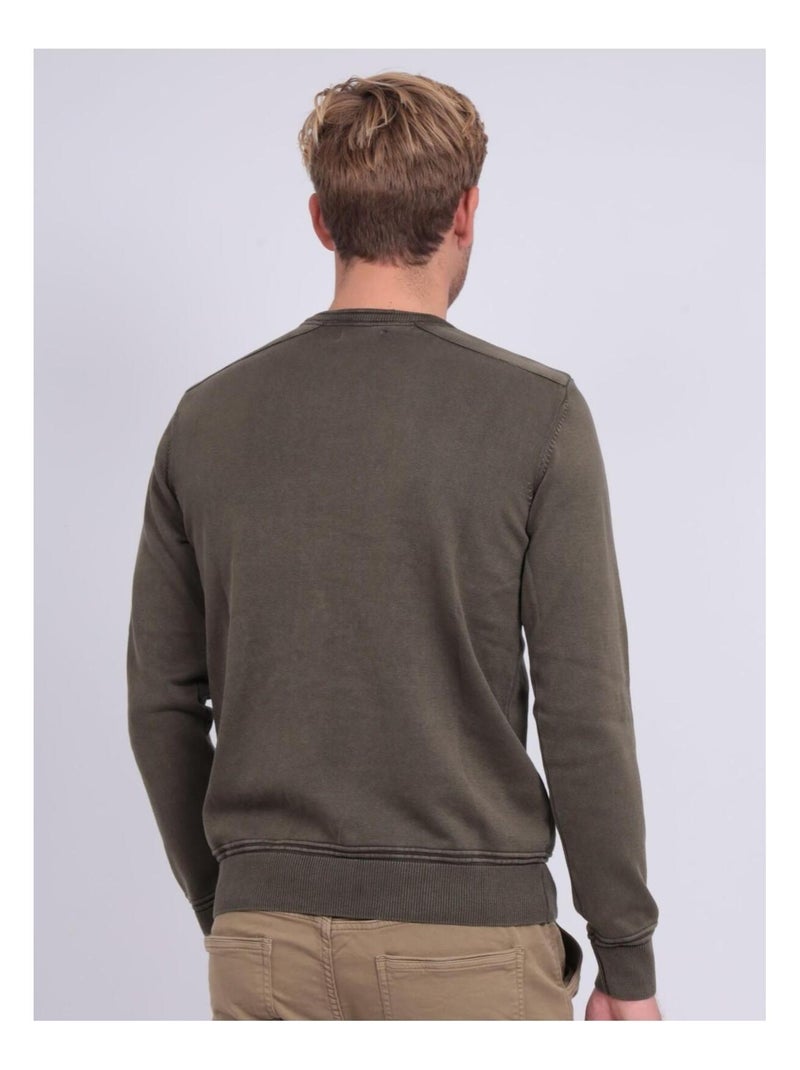 Pull fin col rond coton ARTHUR Kaki - Kiabi