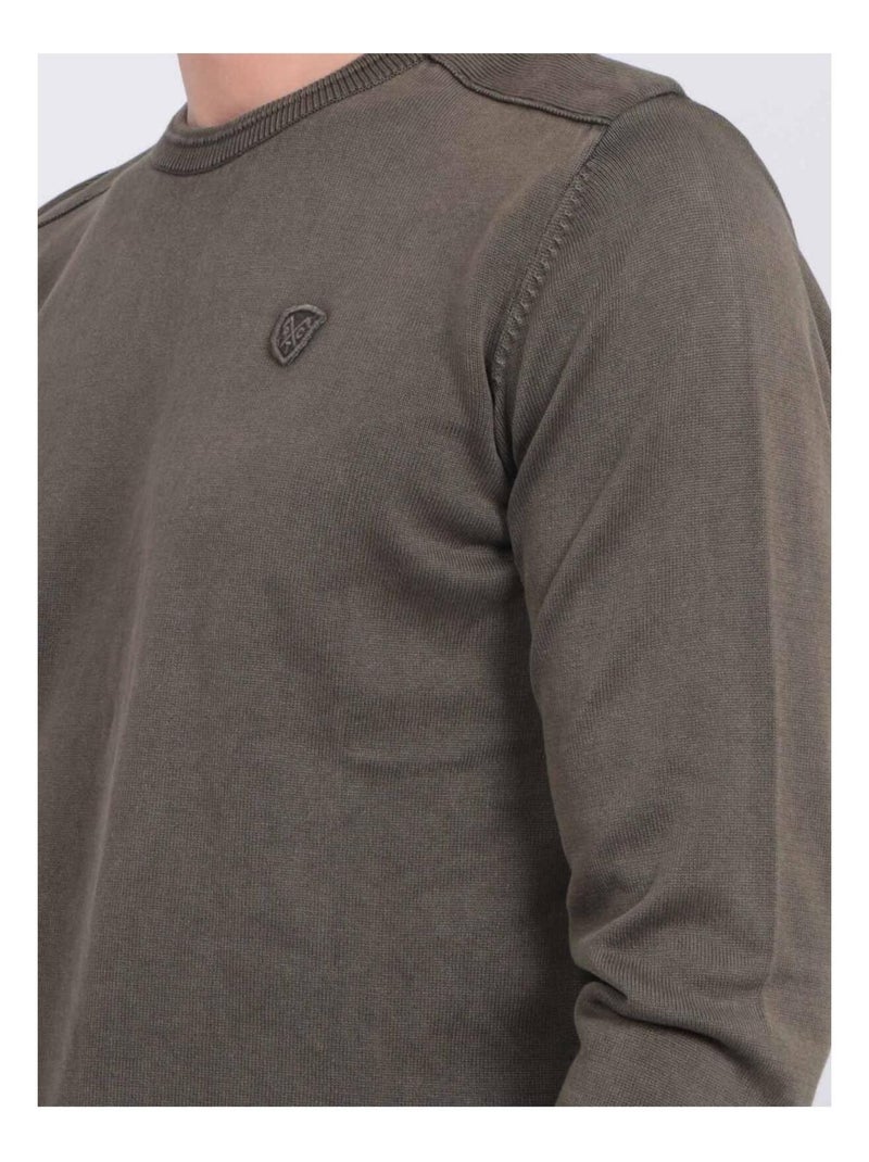 Pull fin col rond coton ARTHUR Kaki - Kiabi