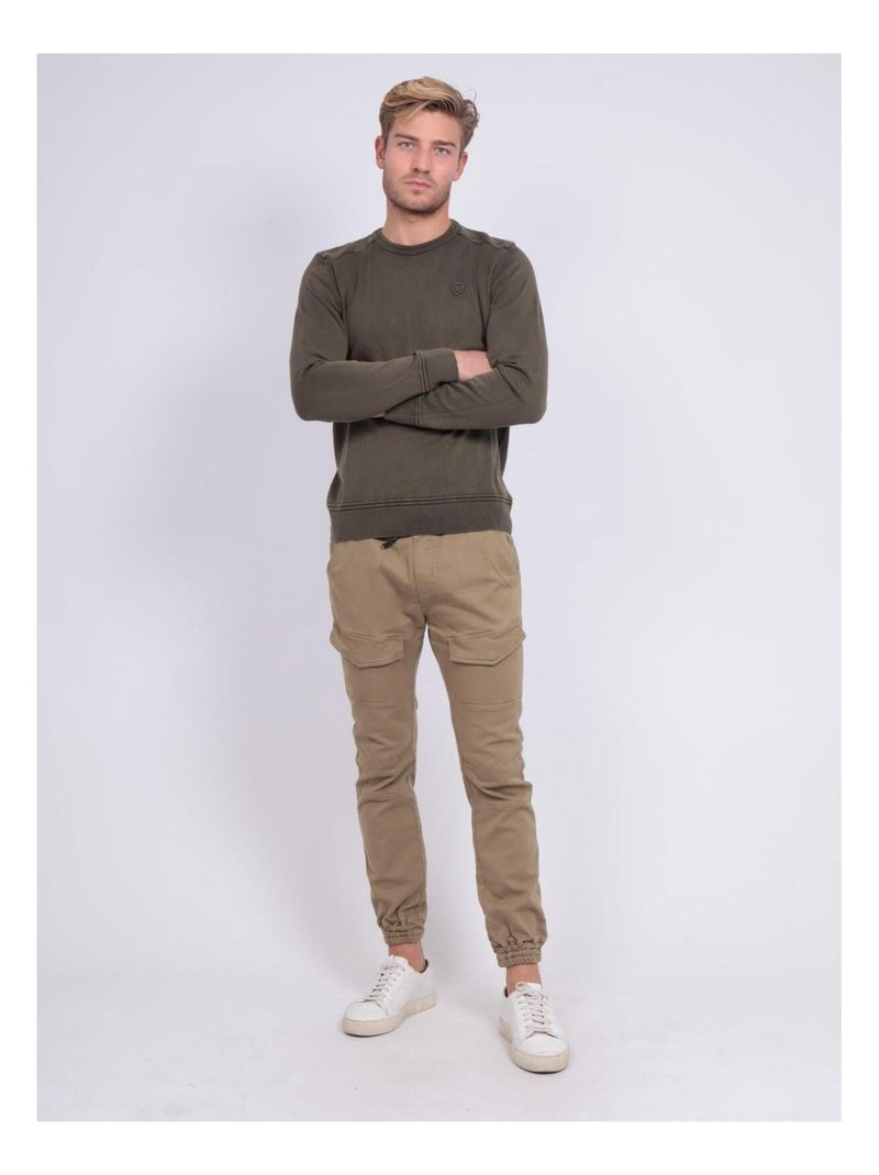 Pull fin col rond coton ARTHUR Kaki - Kiabi
