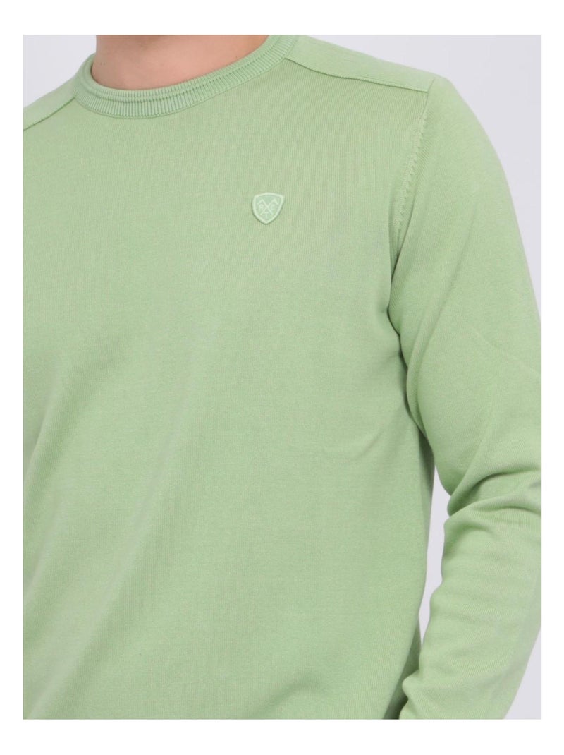 Pull fin col rond coton ARTHUR Vert - Kiabi