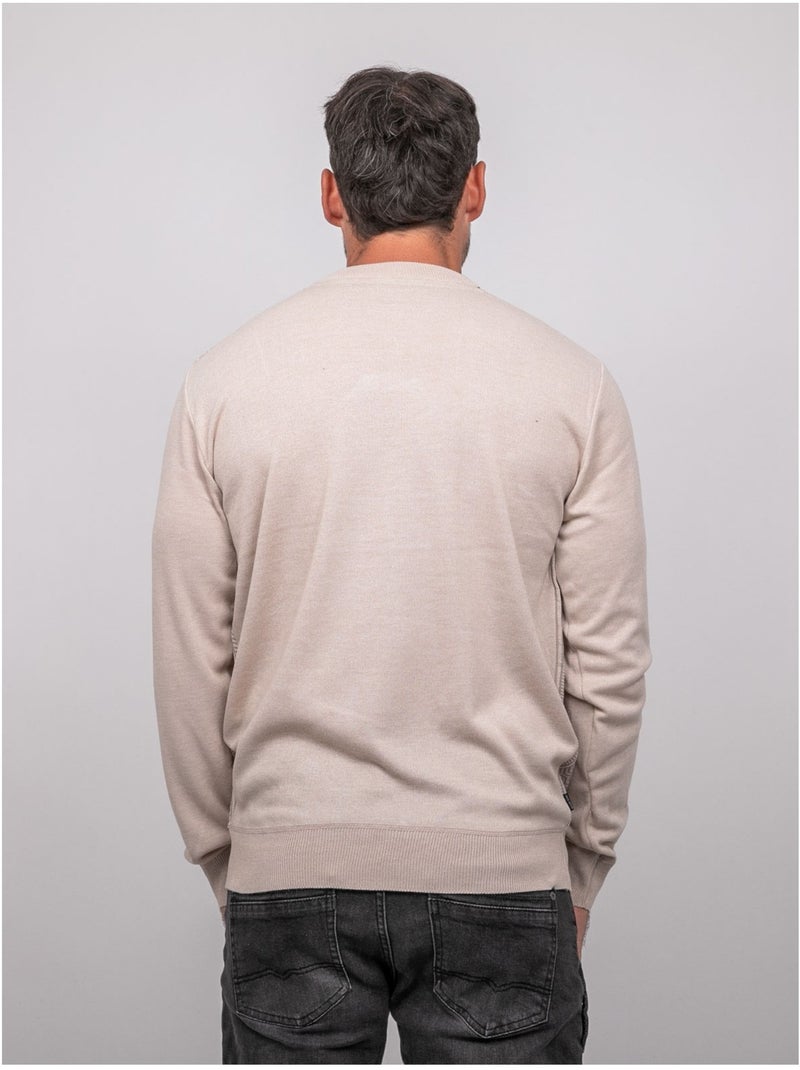 Pull fin col rond jacquard loranch Beige - Kiabi