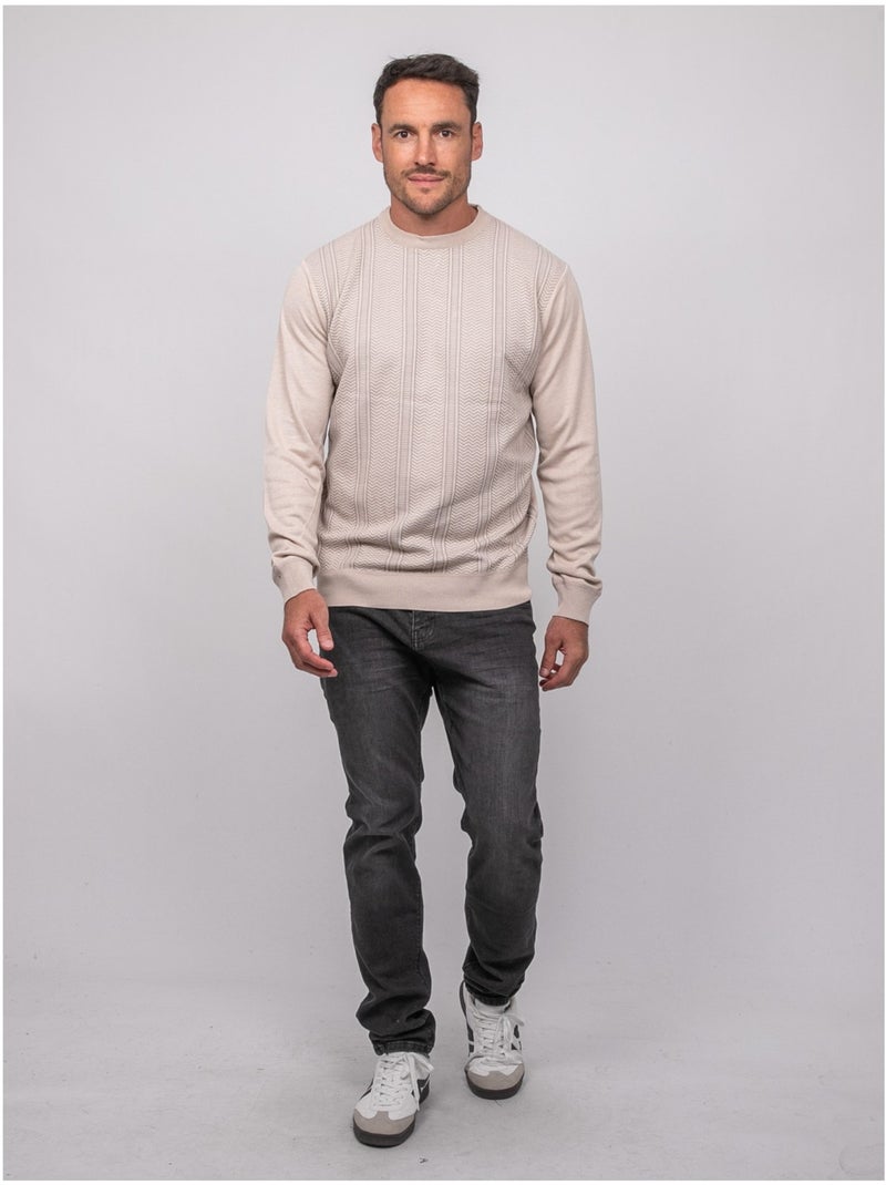 Pull fin col rond jacquard loranch Beige - Kiabi