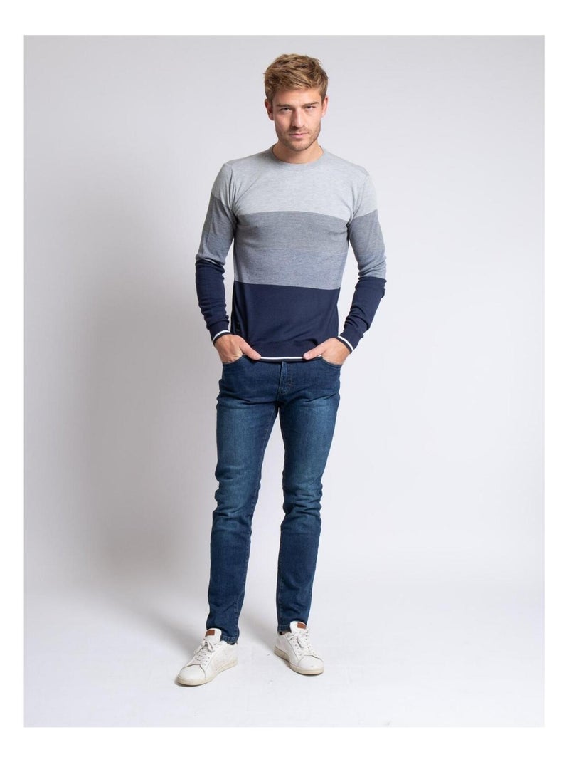 Pull fin col rond losange Gris - Kiabi