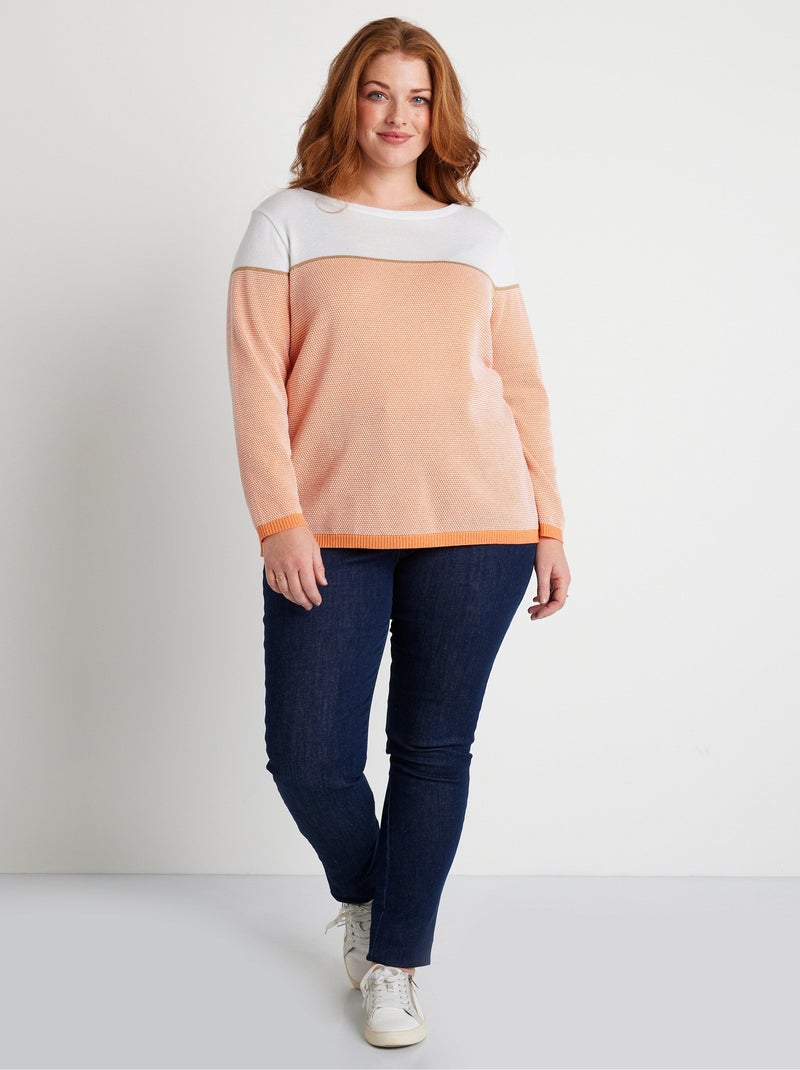 Pull fin col rond manches longues - Afibel Orange - Kiabi