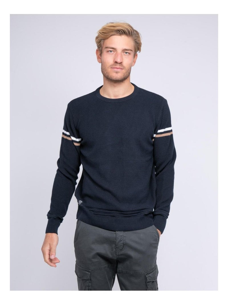 Pull fin col rond pur coton LERMITE Bleu marine - Kiabi