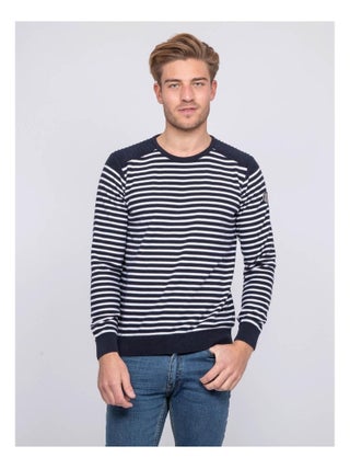 Pull fin col rond rayé coton ADILO