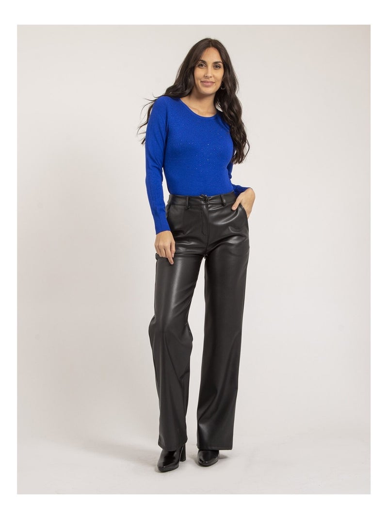 Pull fin col rond strass KAPOLINA Bleu roi - Kiabi