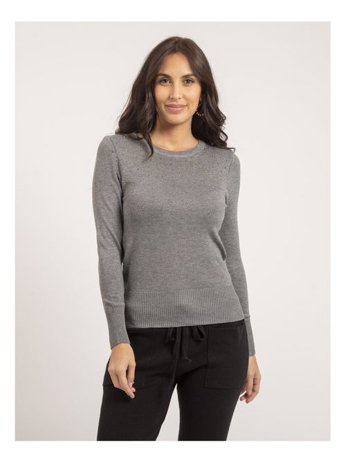 Pull fin col rond strass KAPOLINA - Kiabi