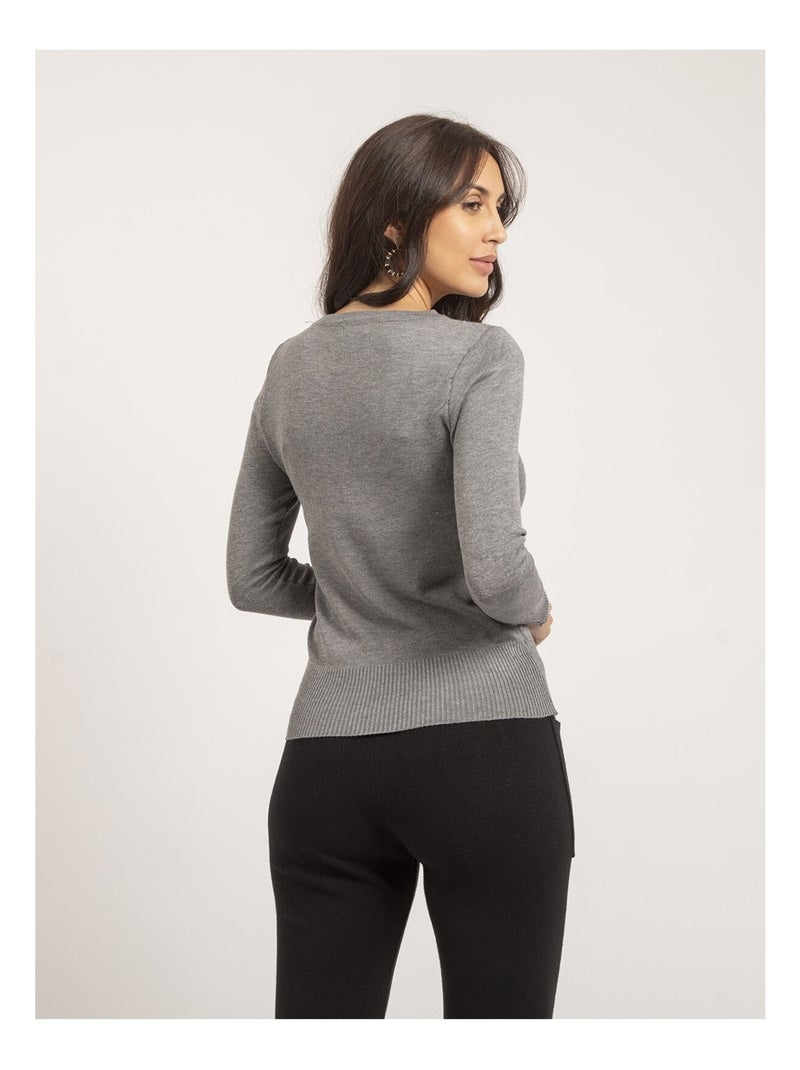 Pull fin col rond strass KAPOLINA Gris - Kiabi