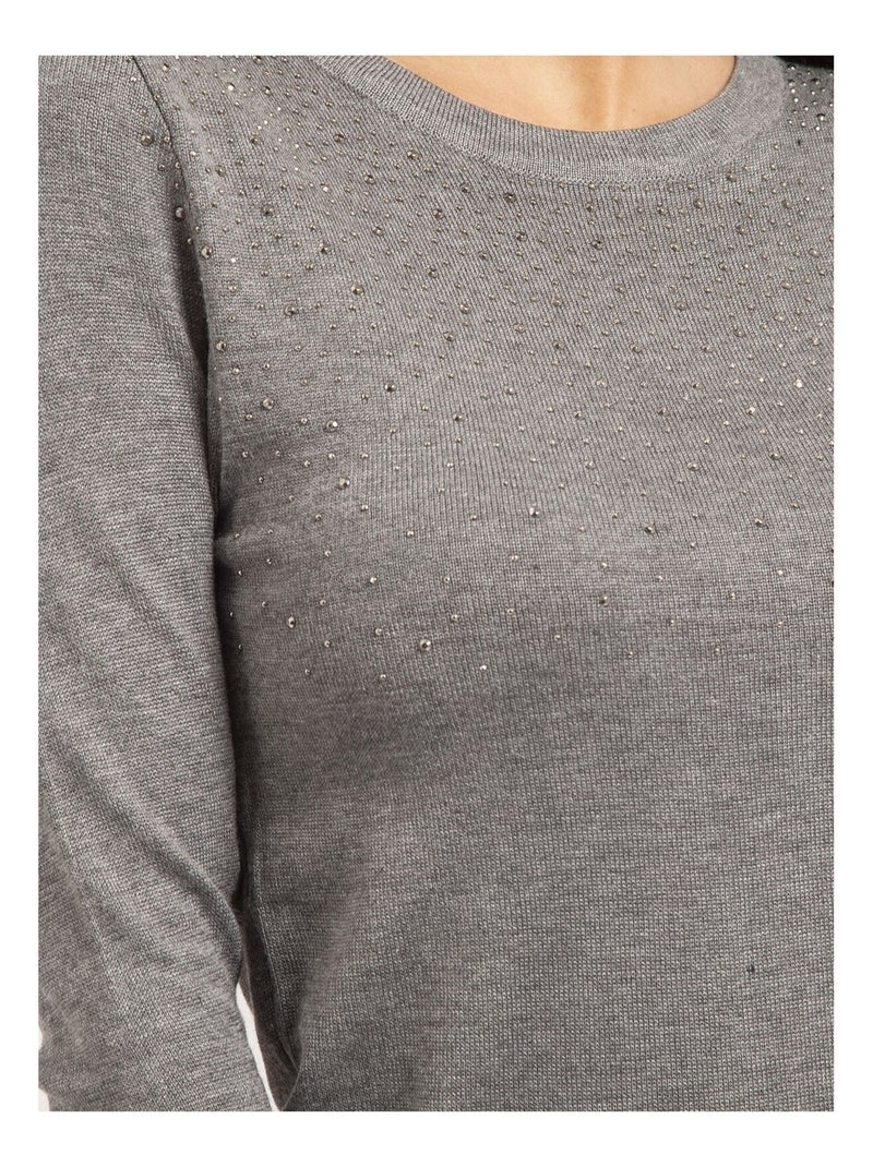 Pull fin col rond strass KAPOLINA Gris - Kiabi