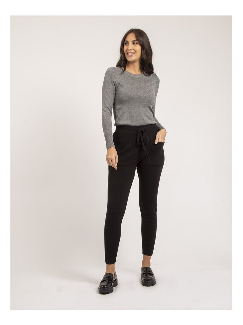 Pull fin col rond strass KAPOLINA Gris - Kiabi