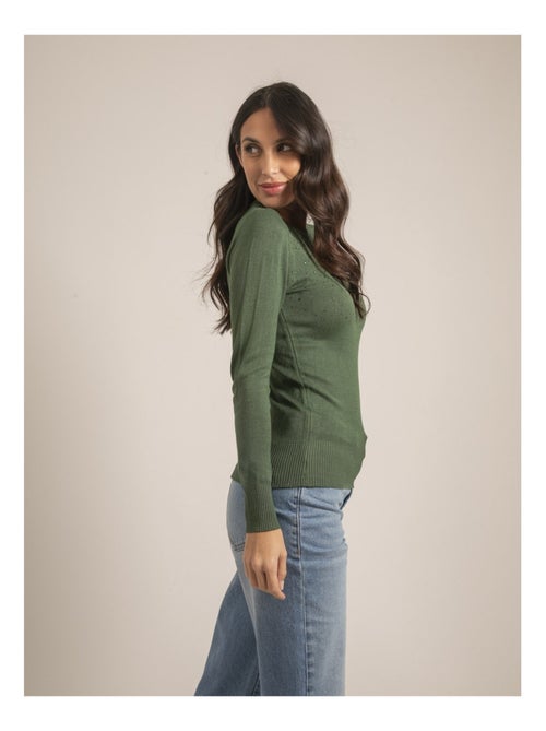 Pull fin col rond strass KAPOLINA - Kiabi