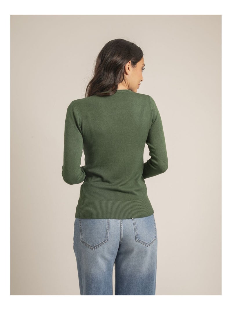 Pull fin col rond strass KAPOLINA Kaki - Kiabi