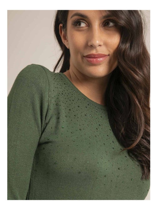 Pull fin col rond strass KAPOLINA - Kiabi