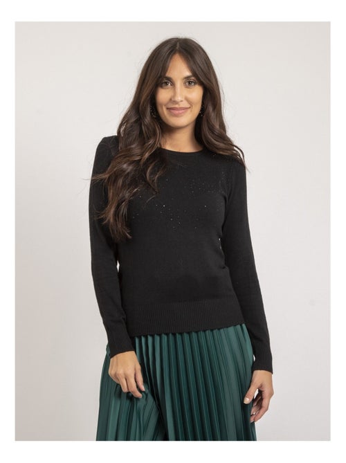 Pull fin col rond strass KAPOLINA - Kiabi