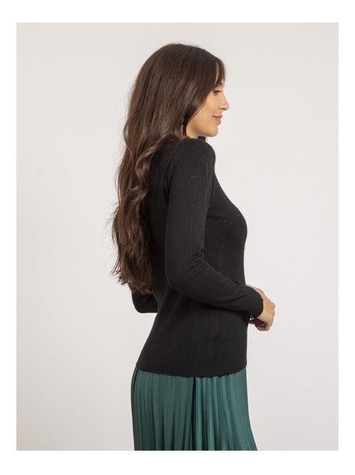 Pull fin col rond strass KAPOLINA - Kiabi