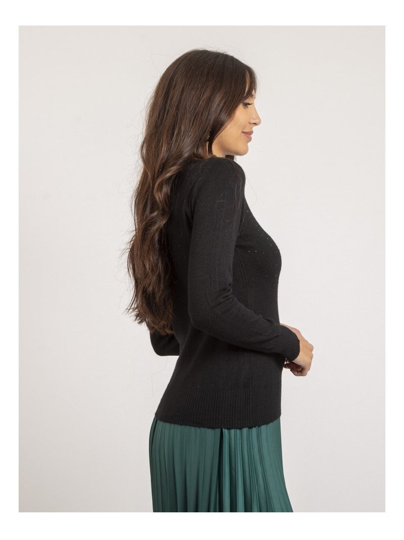 Pull fin col rond strass KAPOLINA Noir - Kiabi