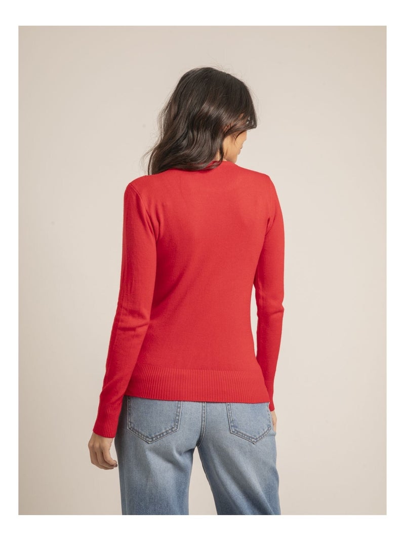 Pull fin col rond strass KAPOLINA Rouge - Kiabi