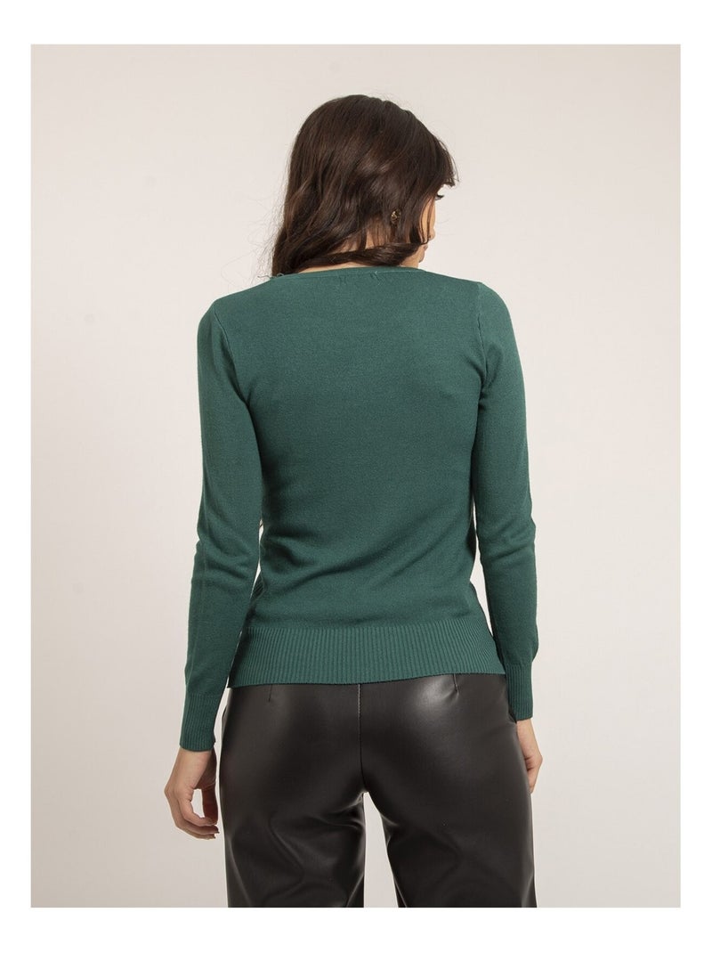 Pull fin col rond strass KAPOLINA Vert - Kiabi